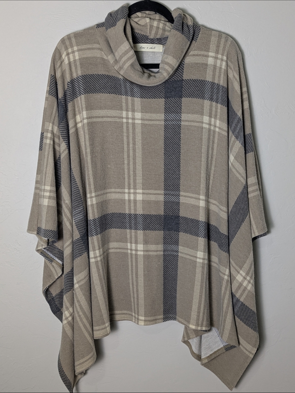 Lime & Chili Tartan Plaid Cowl Neck Poncho S/M Old Money Light Academia Boho